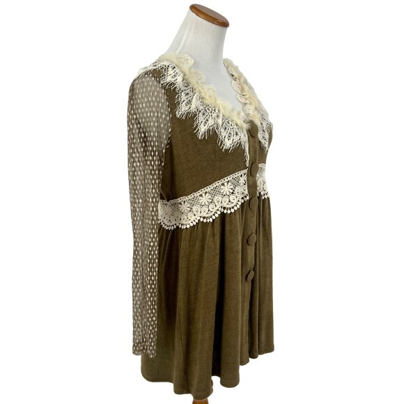 RARE Anthropologie x A'Reve Vintage-Inspired Lace & Feather Trim Knit Sweater - Picture 6 of 12